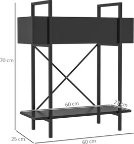 Outsunny Stojak na Rośliny, Stojak na Doniczki z 2 Poziomami, Otwory Odpływowe, Do Wnętrz i Na Zewnątrz, Metal, Czarny