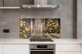 Szklany Panel Choinka i Lampki na Drewnie