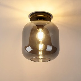 Designerska lampa sufitowa czarna i złota z dymionym szkłem - Zuzanna
