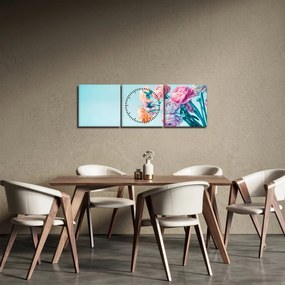 Obraz - Kwiaty w wazonie (z zegarem) (90x30 cm)