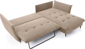 Beżowy welurowy narożnik rozkładany D5-C21