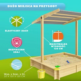 Piaskownica z baldachimem SANDY, drewno świerkowe, 120x120x120cm Jurhan
