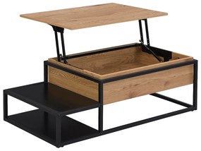 Stolik kawowy z podnoszonym blatem - MDF i metal - Naturalne drewno i czarny - LUTESA