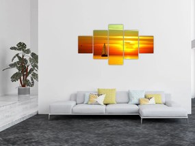 Obraz zachodu słońca z jachtem (125x70 cm)