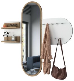 Wieszak ścienny z lustrem Pomi White and Walnut