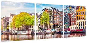 Obraz - Tańczące domy, Amsterdam (z zegarem) (90x30 cm)