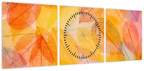 Obraz - Tło z jesiennych liści (z zegarem) (90x30 cm)