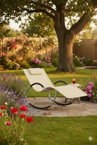 Kremowy leżak ogrodowy z poduszką T8-S92