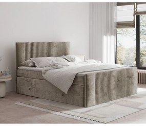 Jasnobrązowe łóżko kontynentalne ze schowkiem 180x200 cm Bergamo – Maison de Rêve