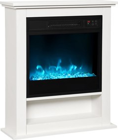 HOMCOM Kominek elektryczny, realistyczne płomienie w 9 kolorach, regulowana jasność, 1800W, pilot, timer, Biały