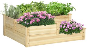 Outsunny Łóżko Ogrodowe 3-Stopniowe Drewniane Schodki na Rośliny Balkonowe Wysokie Łóżko Świerkowe | Aosom PL