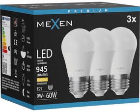 Mexen Nova 3x żarówka LED E27, G45, 9W, Ciepła - 3000K, 945 lm - L101-E27-0930-01x03