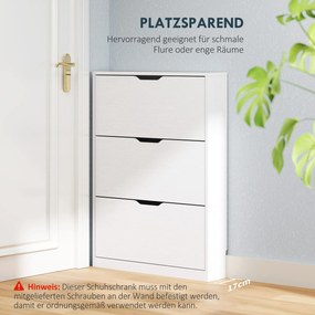 HOMCOM Szafka na buty z 3 składanymi szufladami, na do 12 par butów, Płyta wiórowa, 80 x 17 x 108 cm, Biały
