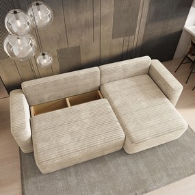 Masseno Narożnik TELIN z funkcją spania i pojemnikiem na pościel Narozniki L, Rozkładana sofa - Kremowy, TILIA 03