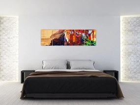 Obraz - Wieś na wybrzeżu Cinque Terre, Włoska Riviera, nowoczesny impresionism (170x50 cm)
