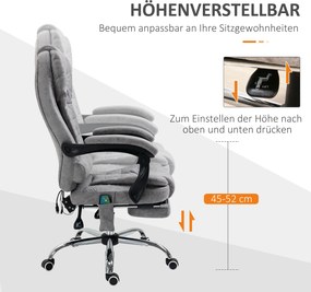 Vinsetto Fotel biurowy z masażem, ergonomiczny fotel biurowy z funkcją leżenia i ogrzewania, pilot, szary