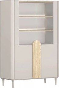 Witryna Amilio 100 cm dwudrzwiowa na nóżkach - kaszmir / dąb olejowany / uchwyty dąb jasny