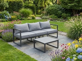 Zestaw mebli wypoczynkowych ( 3 - osobowa sofa + stolik) MOSTRARE szare aluminium, szare poduchy