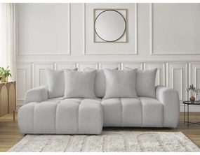 Jasnoszary rozkładany/ze schowkiem narożnik z materiału bouclé (lewostronny/z szezlongiem) Roxelane – Bobochic Paris