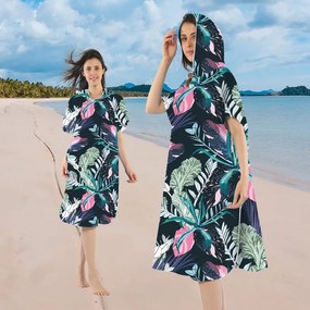 Ponczo plażowe NIGHT BLOSSOM czarne 80x145 cm