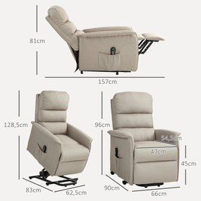 HOMCOM Fotel relax z elektryczną pomocą wstania, regulowalne oparcie/podnóżek, do 120 kg, 66 x 90 x 96 cm, Kolor beżowy