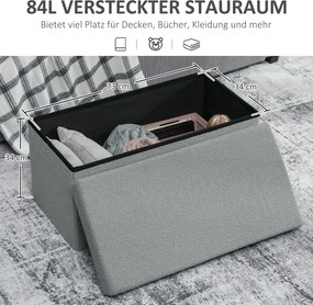 HOMCOM Puf do przechowywania, tapicerowana ławka z pojemnikiem i pokrywą do salonu, sypialni, korytarza, Ciemnoszary