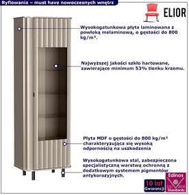 Szara ryflowana witryna szklana na nóżkach glina T4-E77