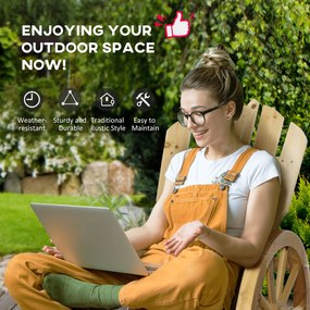 Outsunny Fotel bujany, rustykalny fotel relaksacyjny, krzesło ogrodowe z designem na kółkach, fotel bujany, drewno lite, naturalne drewno, 68 x 88 x 92 cm