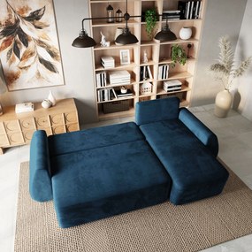 Masseno Narożnik GALVIS z funkcją spania i pojemnikiem na pościel Narozniki L, Rozkładana sofa - Niebieski, MONOLITH 77