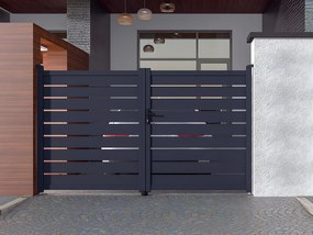 Brama wjazdowa rozwierna PRIMO, ażurowa, z aluminium w kolorze antracytowym – 300 × 176 cm (szer. × wys.)