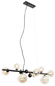 Lampa wisząca w stylu art deco czarna z bursztynowym szkłem 8-świateł - David ArtDeco Oswietlenie wewnetrzne