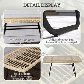 Outsunny Stolik Ogrodowy z Polirattanu, 90 x 50 x 45 cm, UV-Odporny z Blatem ze Szkła Naturalny