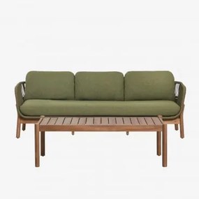 Zestaw Ogrodowy Z 3-osobową Sofą I Prostokątnym Stolikiem Kawowym 120x60 Cm Z Drewna Akacjowego I Plecionej Liny Karvia Akacja Brąz & Bukla Szałwiowa