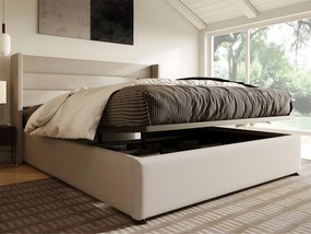 Łóżko 140x200cm z lnu z stelażem na listwach - Beżowe