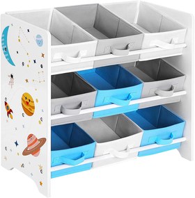 SongmicsHome Regał na zabawki WSZECHŚWIAT, 9 pudełek, 62,5x29,5x60cm, biała z naklejkami