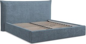 Niebieskie tapicerowane łóżko dwuosobowe ze schowkiem ze stelażem 140x200 cm Esala – Makamii