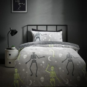Szara fluorescencyjna pościel dziecięca jednoosobowa z mikropluszu 135x200 cm Halloween Skeleton – Catherine Lansfield