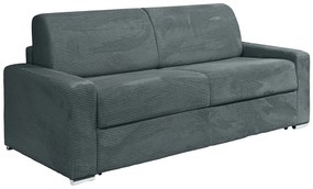 Kanapa 4-osobowa rozkładana typu express ze sztruksu w kolorze stalowego błękitu - Miejsce do spania z szerokimi listewkami 160 cm - Materac 22 cm z pamięcią kształtu - CALITO