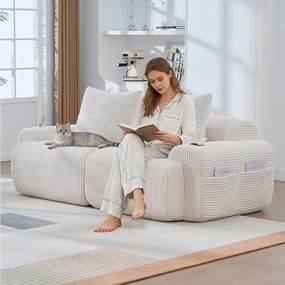 Nowoczesna sofa 2-osobowa - 200 x 99 x 80 cm - z uchwytem na kubek + kieszonką - aksamitna - beżowa