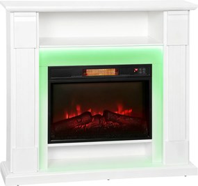 HOMCOM Kominek elektryczny z oświetleniem LED, realistyczny efekt płomieni, 1800W, półka nad kominkiem, 2 piloty, szkło, biały