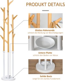 Homcom wieszak wolnostojący metalowy z naturalnym i białym wykończeniem 30.5x30.5x174.5cm | Aosom PL
