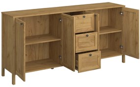 Komoda Czterodrzwiowa z Szufladami Drewniana do Salonu DALE 183 cm Dąb craft złoty Klasyczna