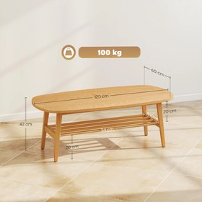 HOMCOM Stolik kawowy z półką, stolik pomocniczy do salonu i sypialni, 120 x 60 x 42 cm, naturalne drewno | Aosom PL