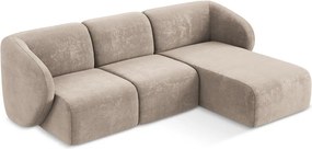 Jasnobrązowy narożnik z tkaniny szenilowej (prawostronny/z szezlongiem) Lani – Makamii