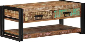 Kolorowa prostokątna ława 90x50x38 cm z litego drewna z recyklingu i metalową ramą w stylu industrialnym