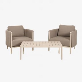 Zestaw Ogrodowy Z 2 Fotelami Z Bouclé I Aluminiowym Stolikiem Kawowym Boleni Bouclé Pszenica Brązowa - Sklum