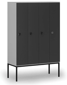 Drewniana szafa ubraniowa S4 z podstawą, 4-drzwiowa, 1871 x 1200 x 500 mm, demontaż, zamek kodowy, szary/grafitowy