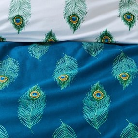 Biało-zielononiebieska bawełniana pościel jednoosobowa 135x200 cm Peacock Feather – Their Nibs