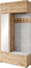 Nowoczesna garderoba szafa do przedpokoju z lustrem siedziskiem i półkami dąb wotan mat