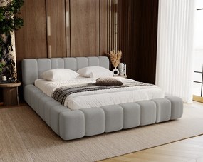 Emporius Bolonia łóżko tapicerowane 180x200 cm - łóżko podwójne 180x200 - pojemnik, stelaż, gruba pianka, tkanina welurowa, jasny szary (Komodo 20)